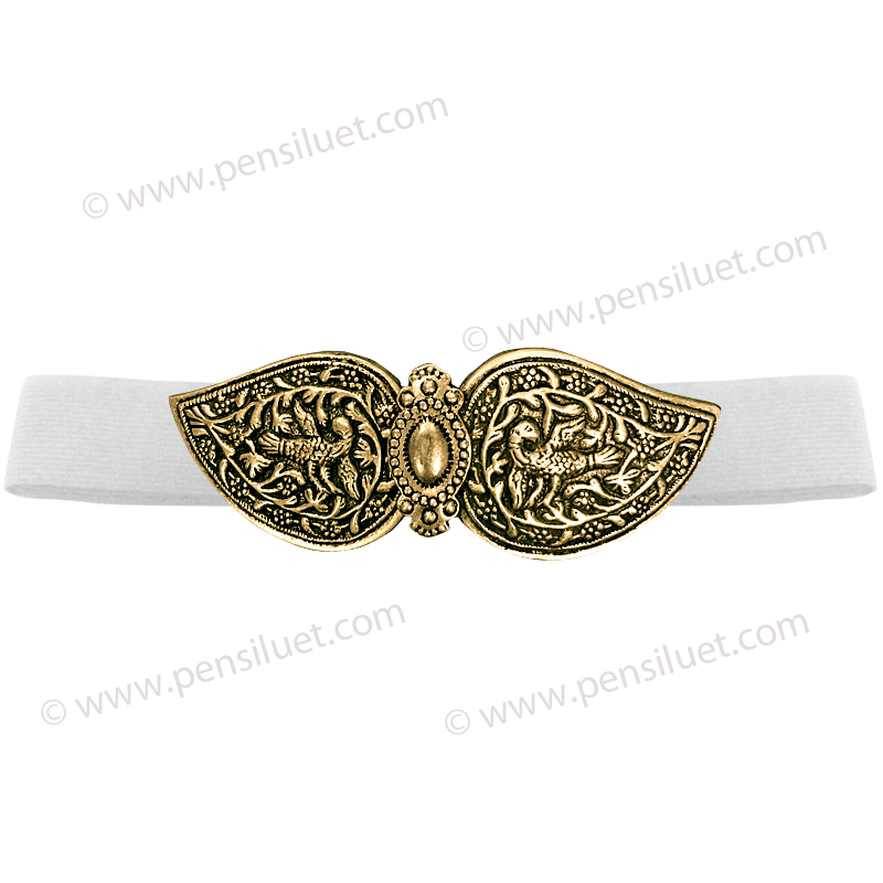 Children's Buckle 04 gold patina with white belt