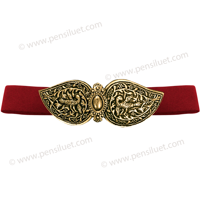 Children's Buckle 04 gold patina with red belt
