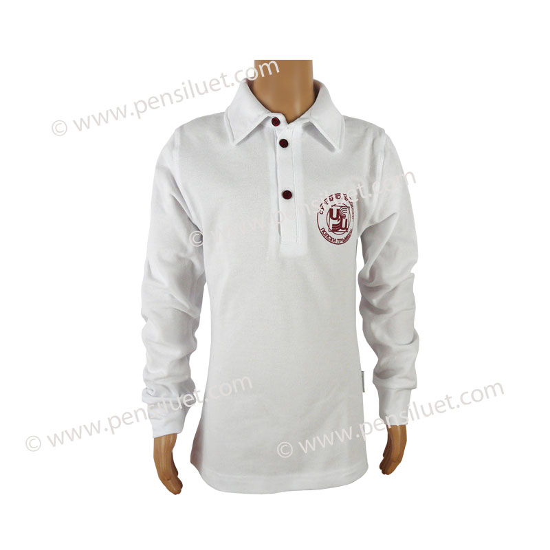 Спортна блуза бяла 17 дълъг ръкав Ученическа униформа на СУ Цанко Церковски Полски Тръмбеж